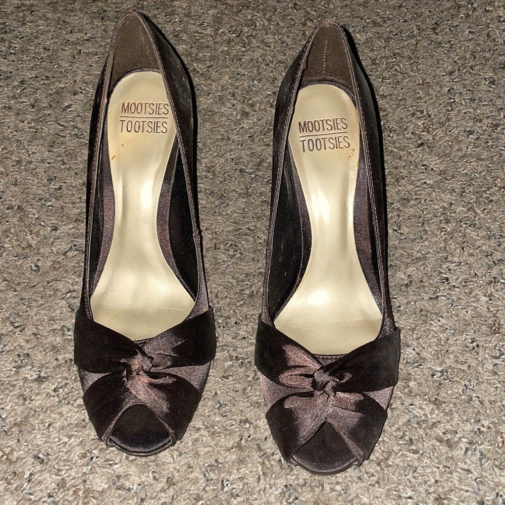 Brown satin heels